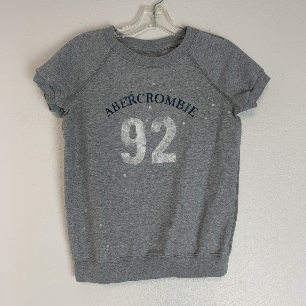 Abercrombie & Fitch Gray '92 Logo Short-Sleeve Sweatshirt